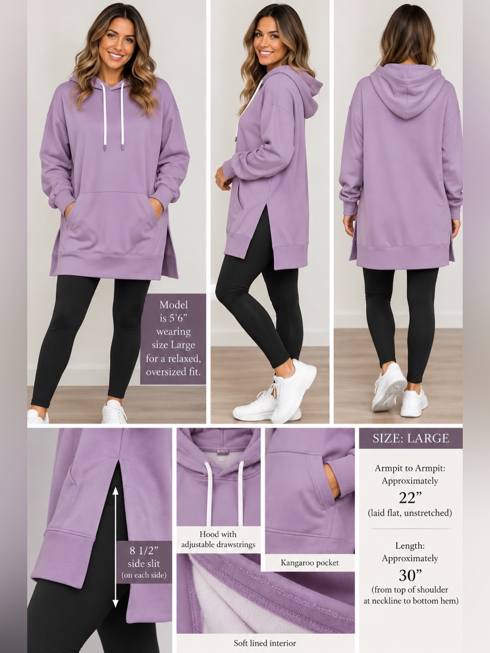 The Warmy Oversized Hoodie Dress Women‎ Purple Size Large